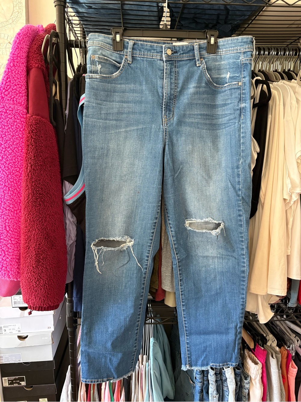 Women's Light Blue Distressed Boyfriend Jeans